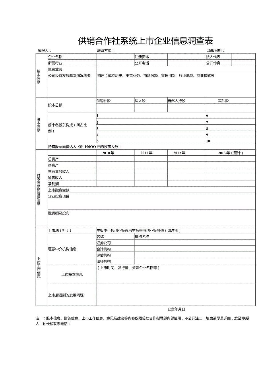 供销合作社系统上市企业信息调查表.docx_第1页