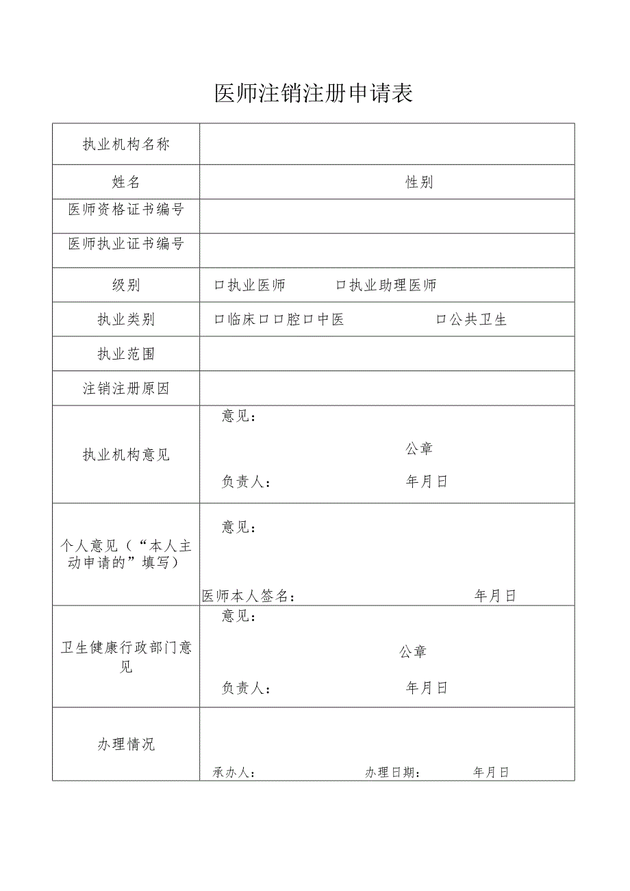 执业医师注销注册申请表.docx_第1页