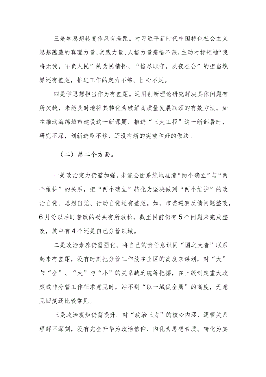 市局副职2023年主题教育专题民主生活会对照检查发言提纲范文.docx_第2页