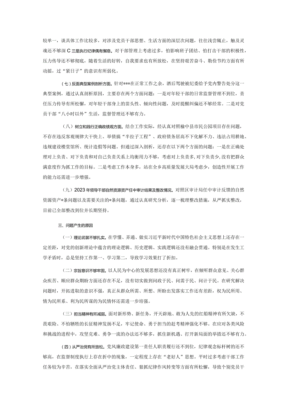 2023民主生活会个人对照检查材料提纲.docx_第3页