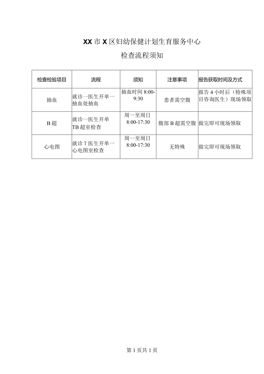 XX市X区妇幼保健计划生育服务中心检查流程须知（2024年）.docx_第1页