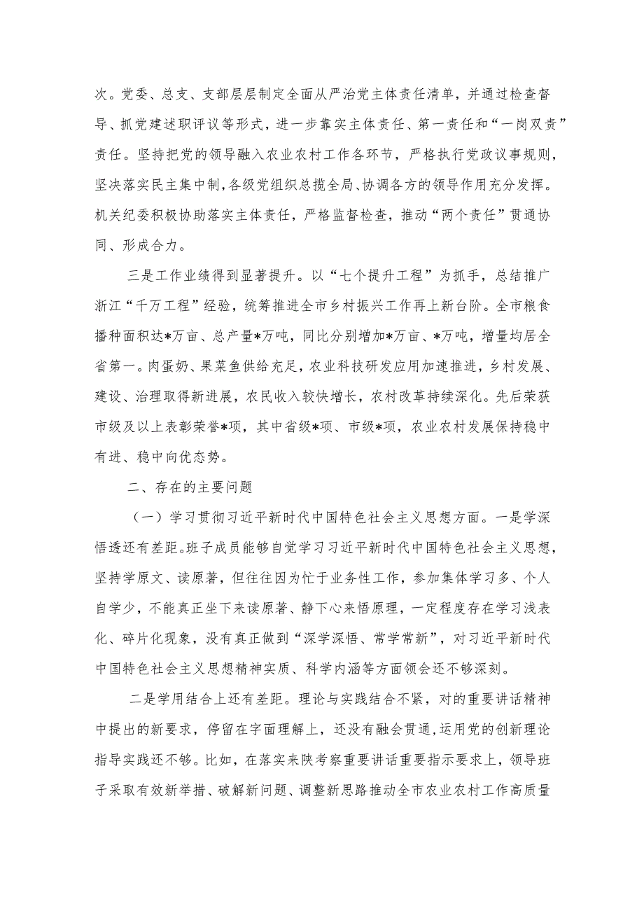 六个方面农业农村班子剖析查摆检查.docx_第2页