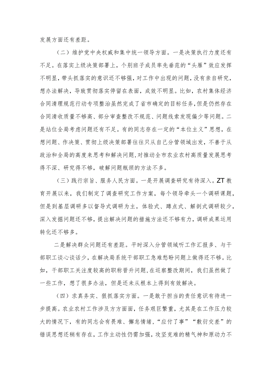 六个方面农业农村班子剖析查摆检查.docx_第3页