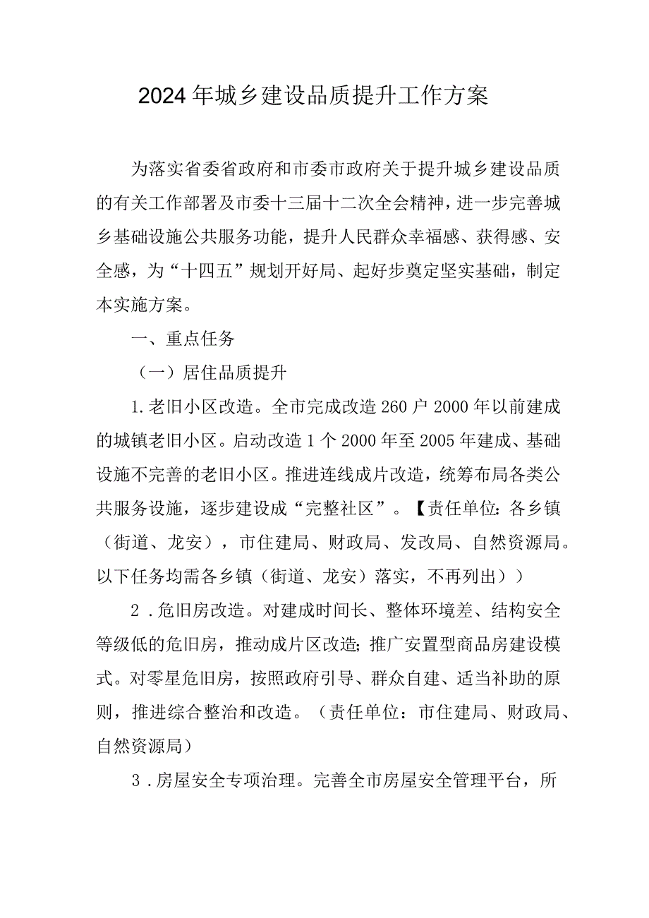 2024年城乡建设品质提升工作方案.docx_第1页