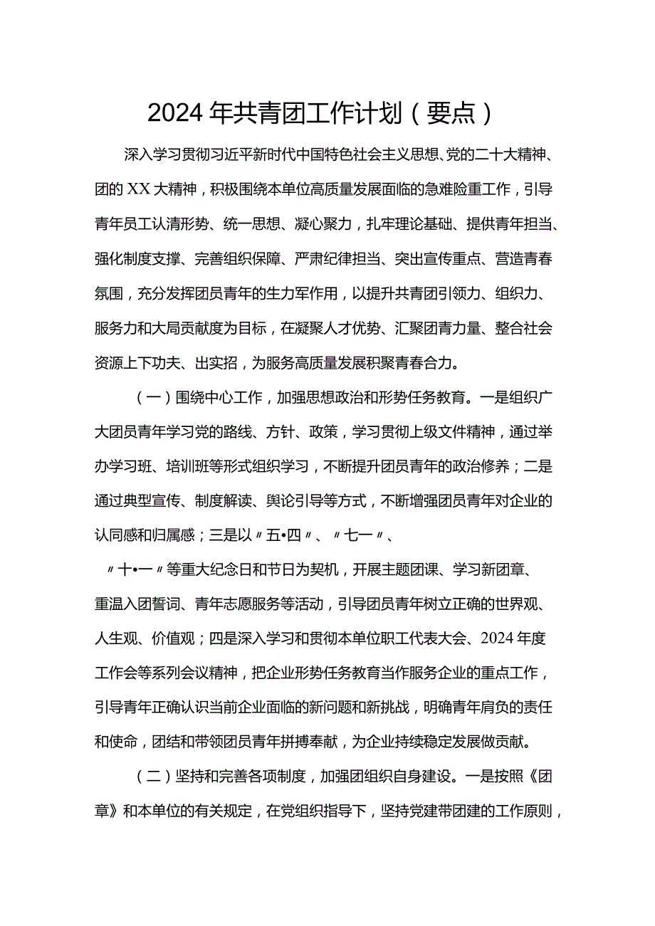 2024年共青团工作计划（要点）.docx_第1页