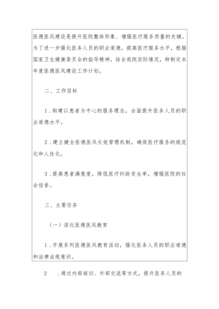 2024市医院医德医风建设工作计划（最新版）.docx_第2页