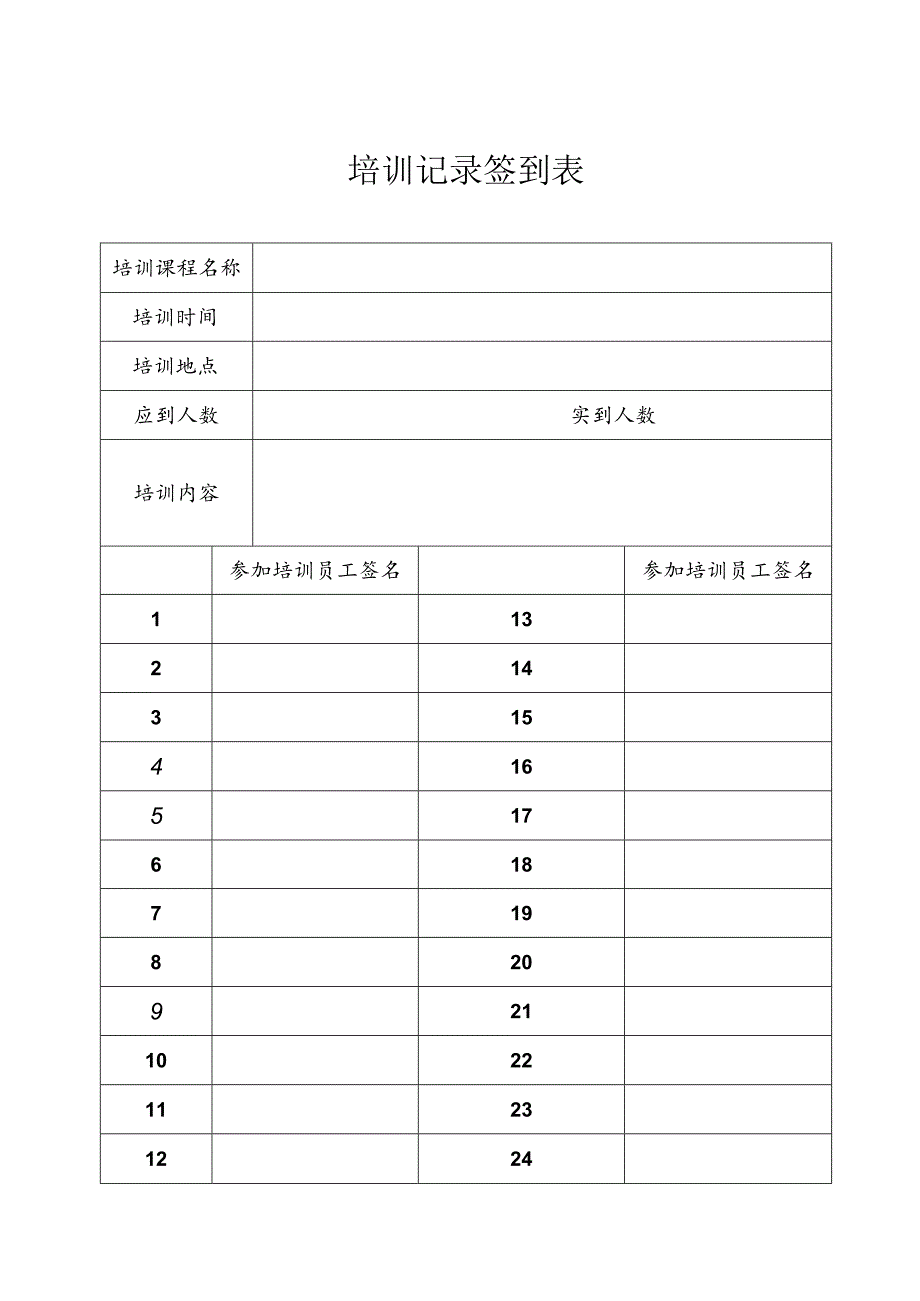 【制度范本】企业培训记录签到表.docx_第1页