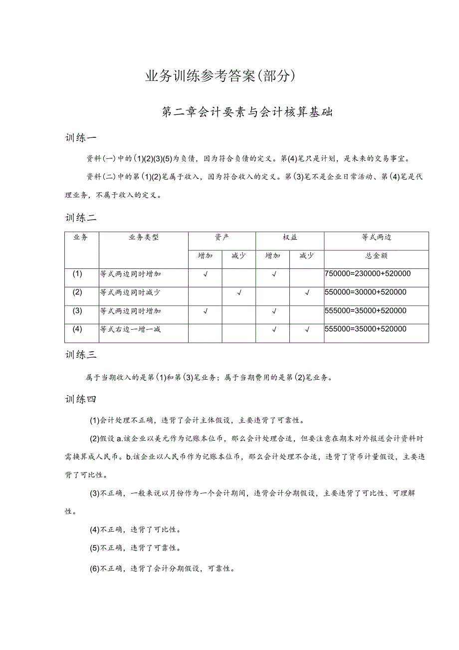 《基础会计学》业务训练参考答案第1--4章孟祥霞.docx_第1页