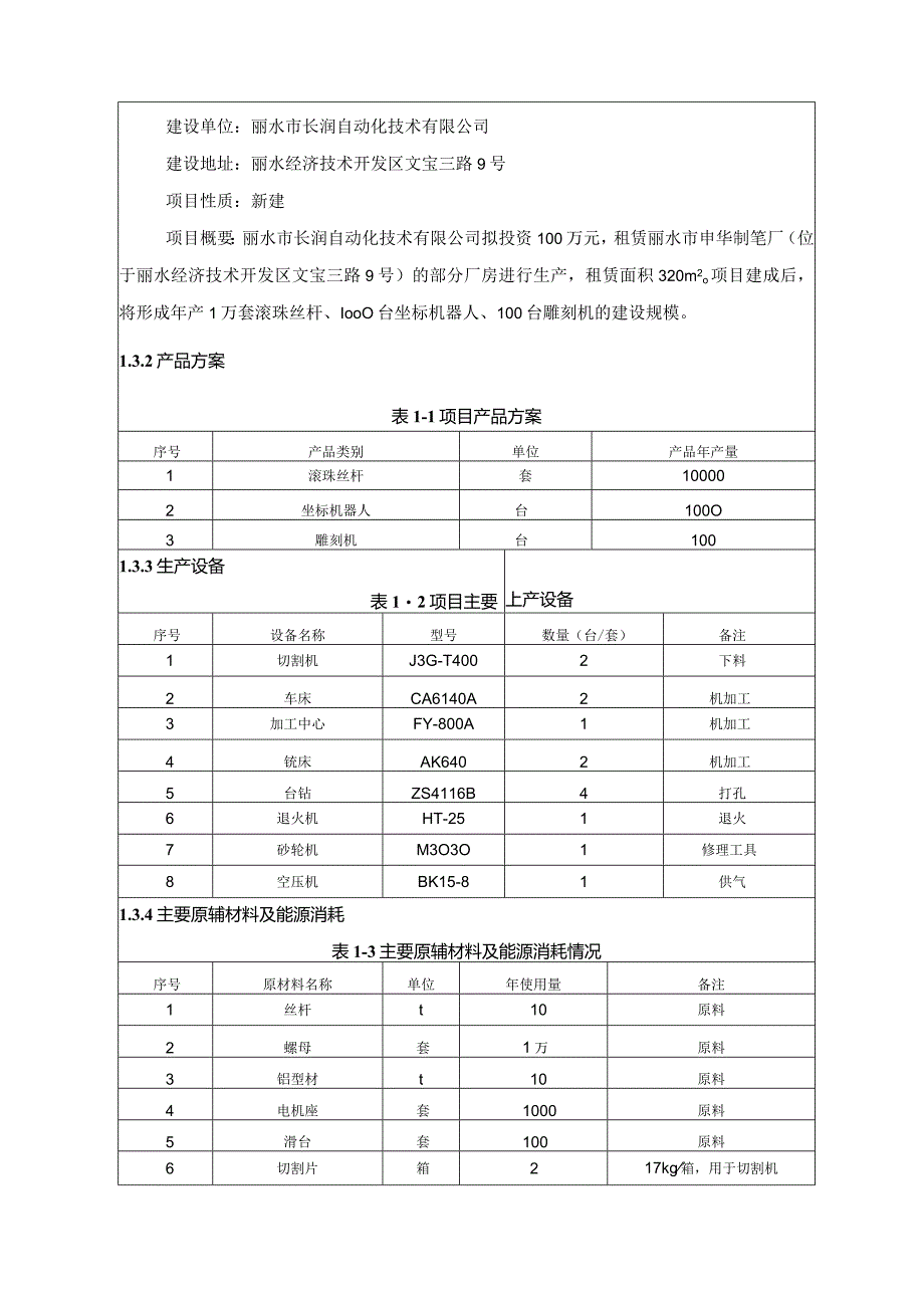 丽水市长润自动化技术有限公司年产1万套滚珠丝杆、1000台坐标机器人、100台雕刻机项目环境影响报告表.docx_第2页