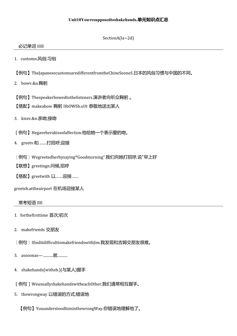 Unit10You'resupposedtoshakehands.单元知识点汇总.docx_第1页