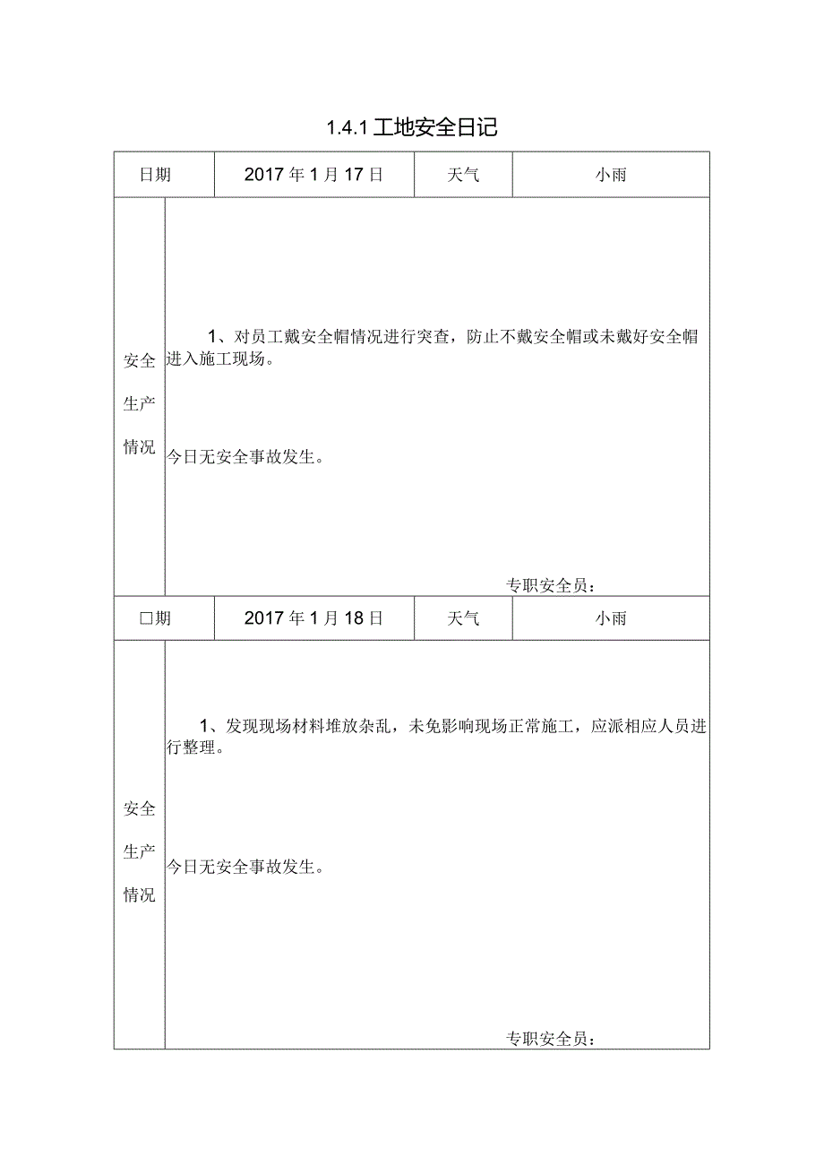 [施工资料]工地安全日记(15).docx_第1页