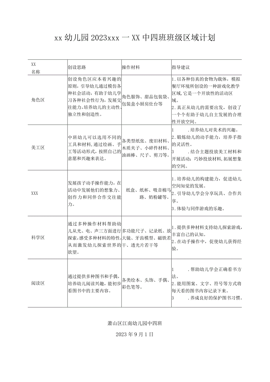 中四班班级区域整计划表与调整表公开课教案教学设计课件资料.docx_第1页