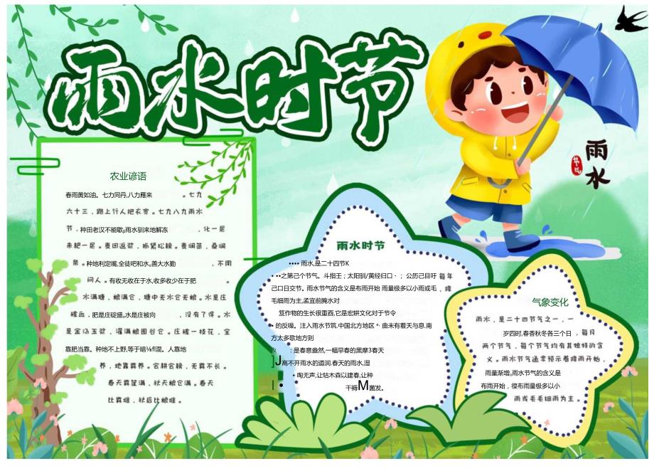 传统二十四节气雨水介绍电子版手抄小报（A4版附线稿）.docx_第1页