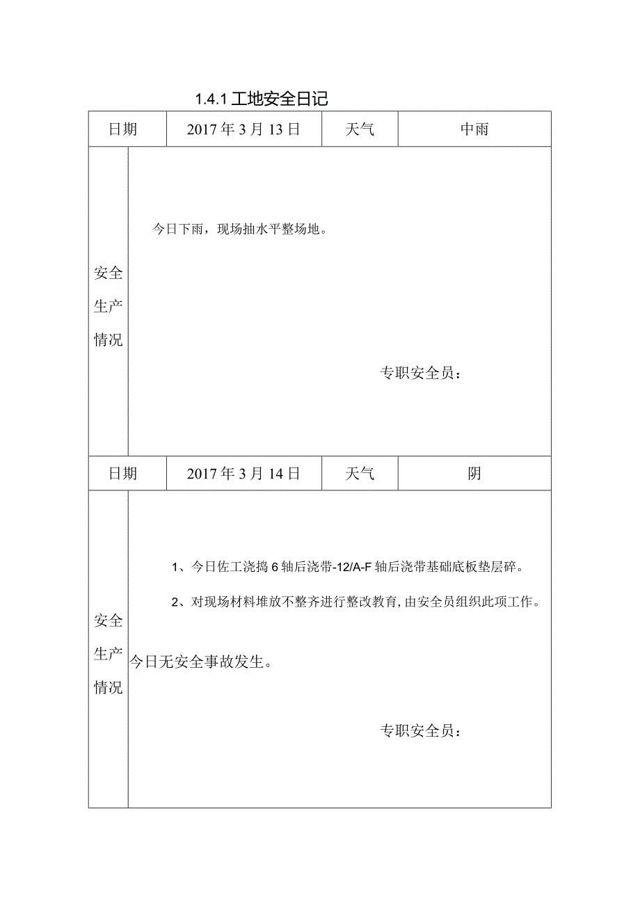 [施工资料]工地安全日记(33).docx_第1页