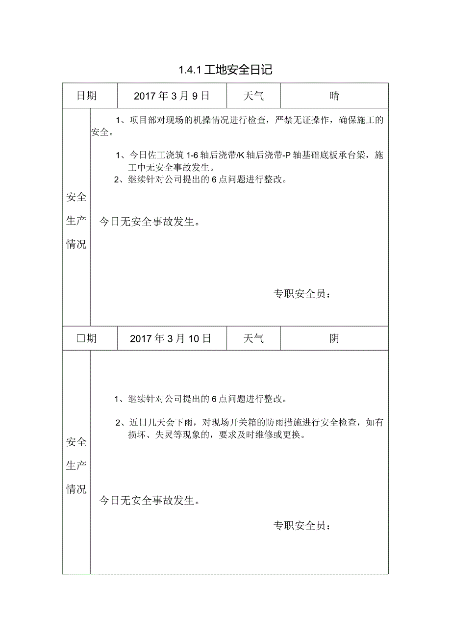 [施工资料]工地安全日记(31).docx_第1页