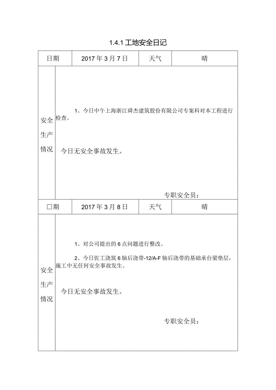 [施工资料]工地安全日记(30).docx_第1页