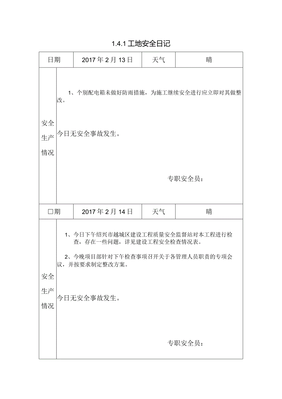 [施工资料]工地安全日记(19).docx_第1页