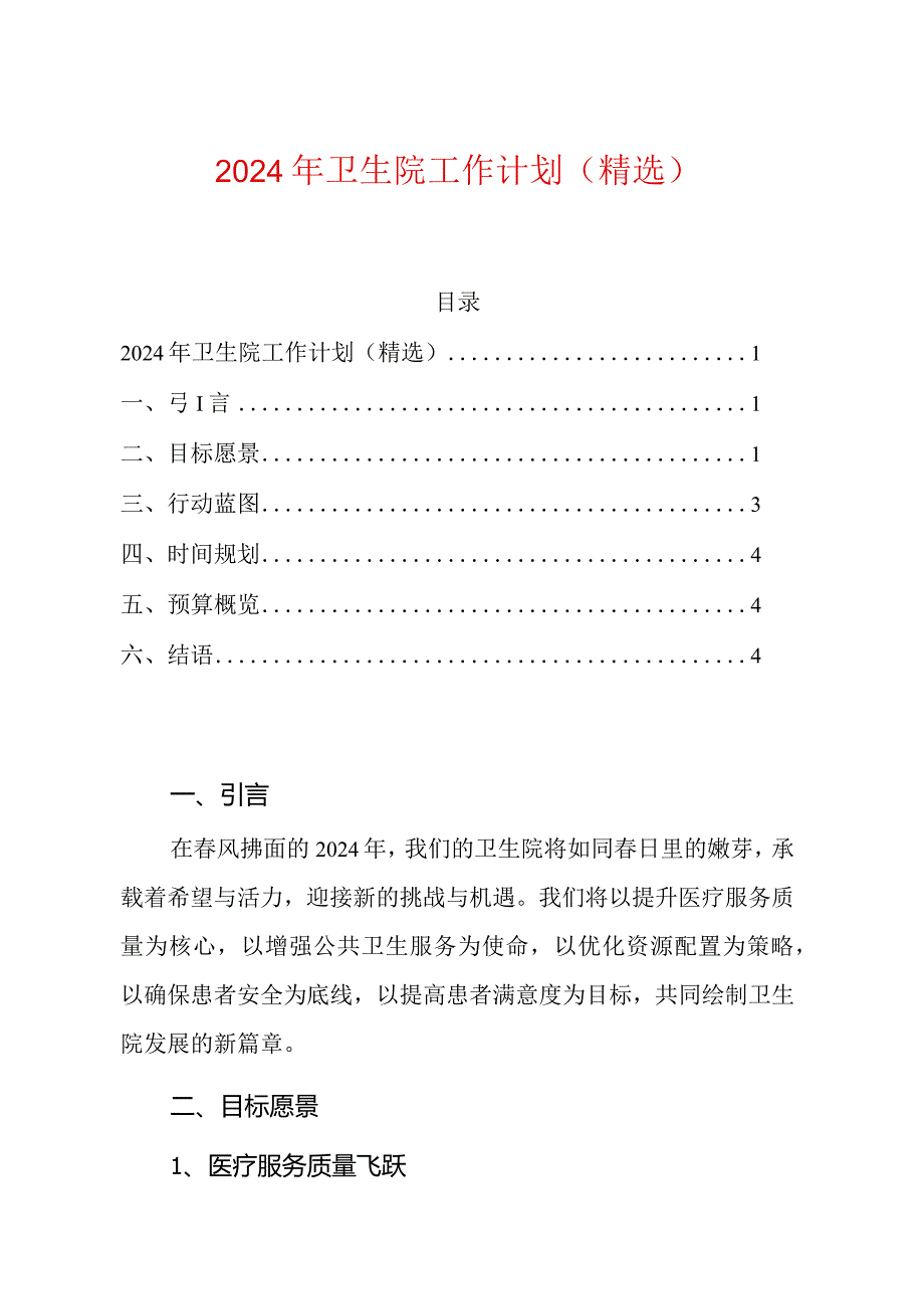 2024年卫生院工作计划（精选）.docx_第1页