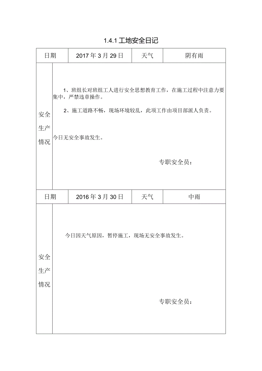 [施工资料]工地安全日记(41).docx_第1页