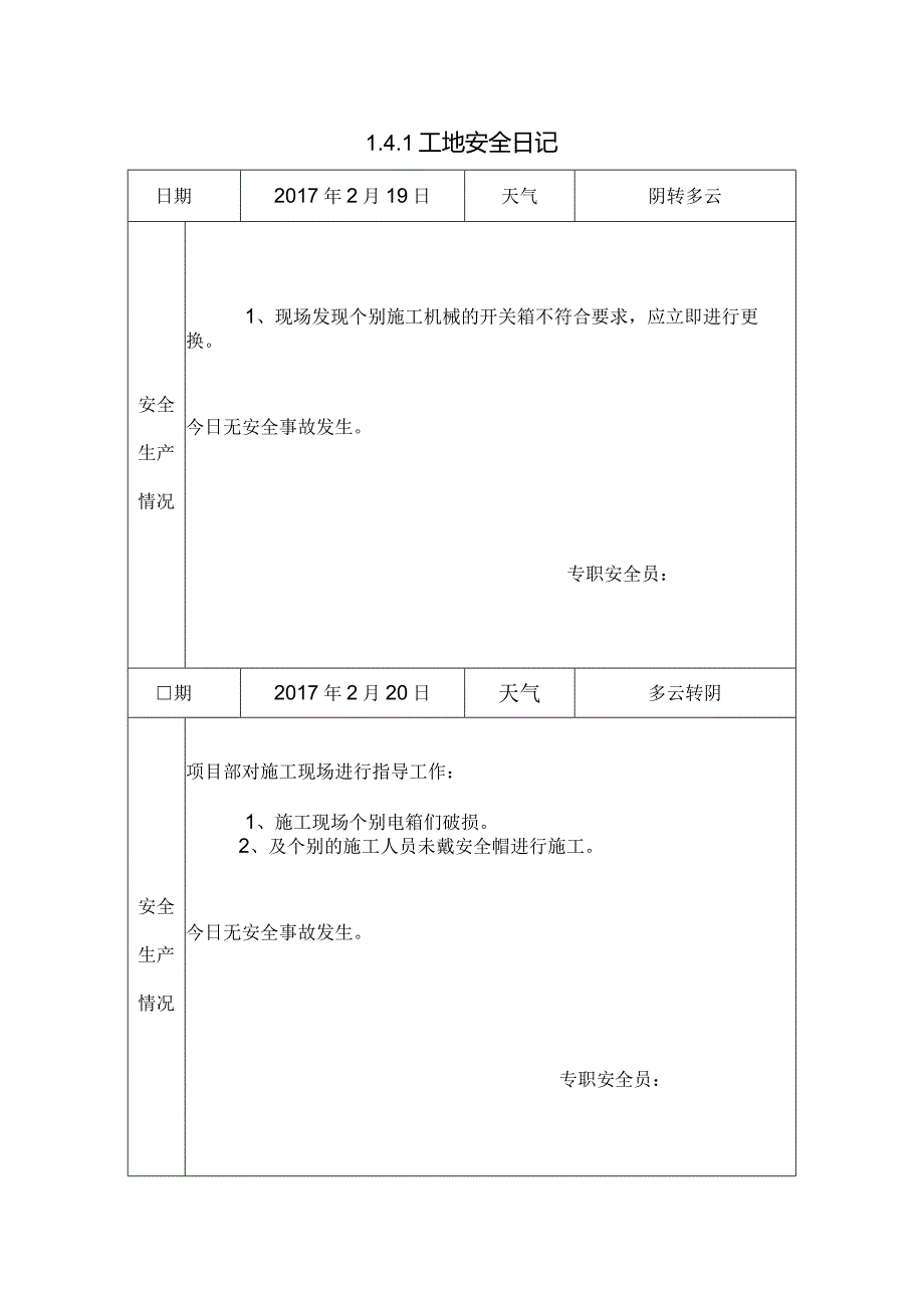 [施工资料]工地安全日记(22).docx_第1页