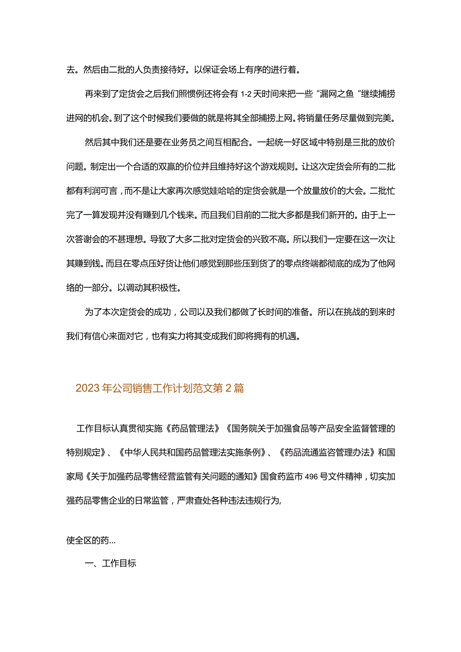 2023年公司销售工作计划范文.docx_第2页