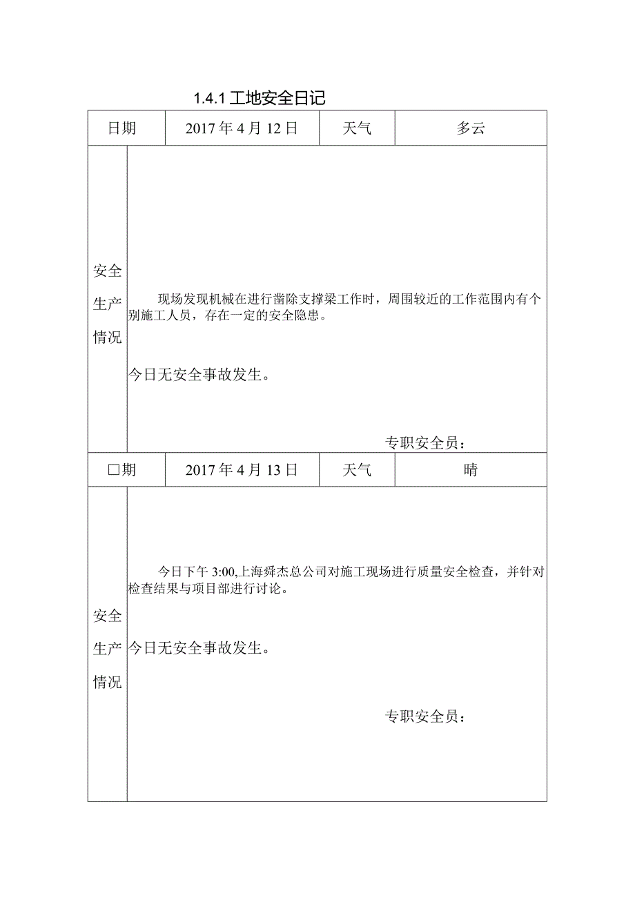 [施工资料]工地安全日记(49).docx_第1页