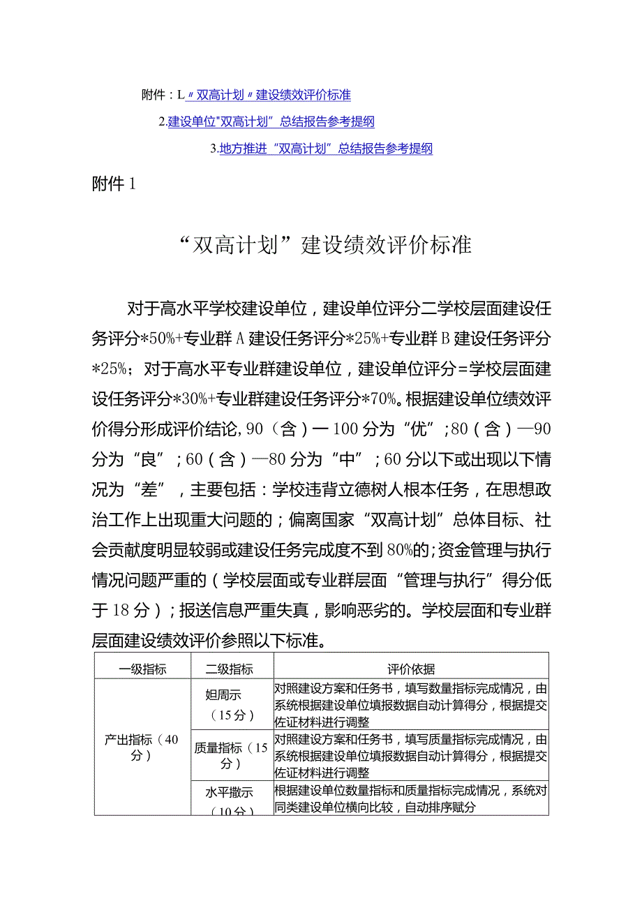 “双高计划”建设绩效评价标准、建设单位、地方推进总结报告提纲.docx_第1页