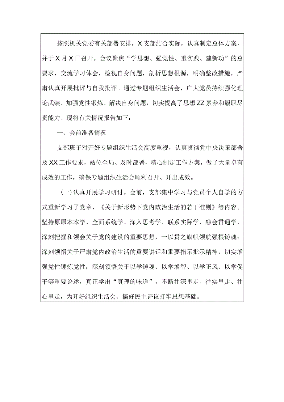 2024年党支部专题组织生活会情况汇报材料报告（最新版）.docx_第2页