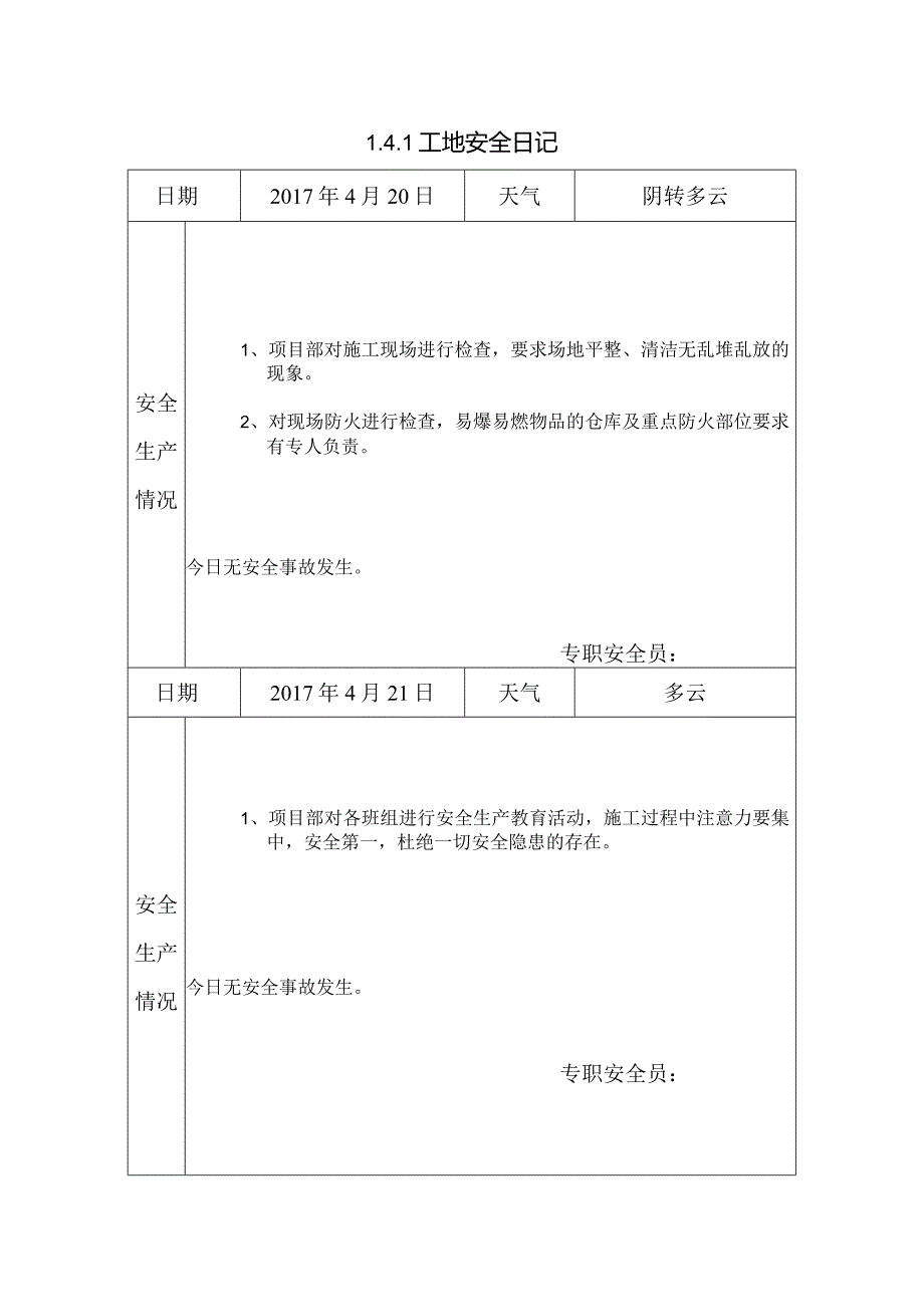 [施工资料]工地安全日记(53).docx_第1页