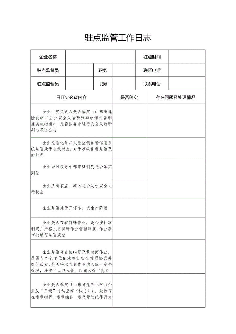 领导干部包保检查安全生产工作记录表和驻点监管日志.docx_第3页