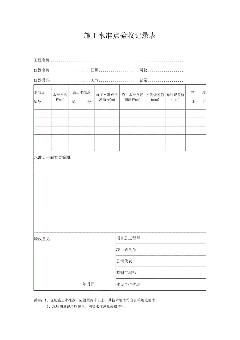 测-9：施工水准点验收记录表.docx_第1页