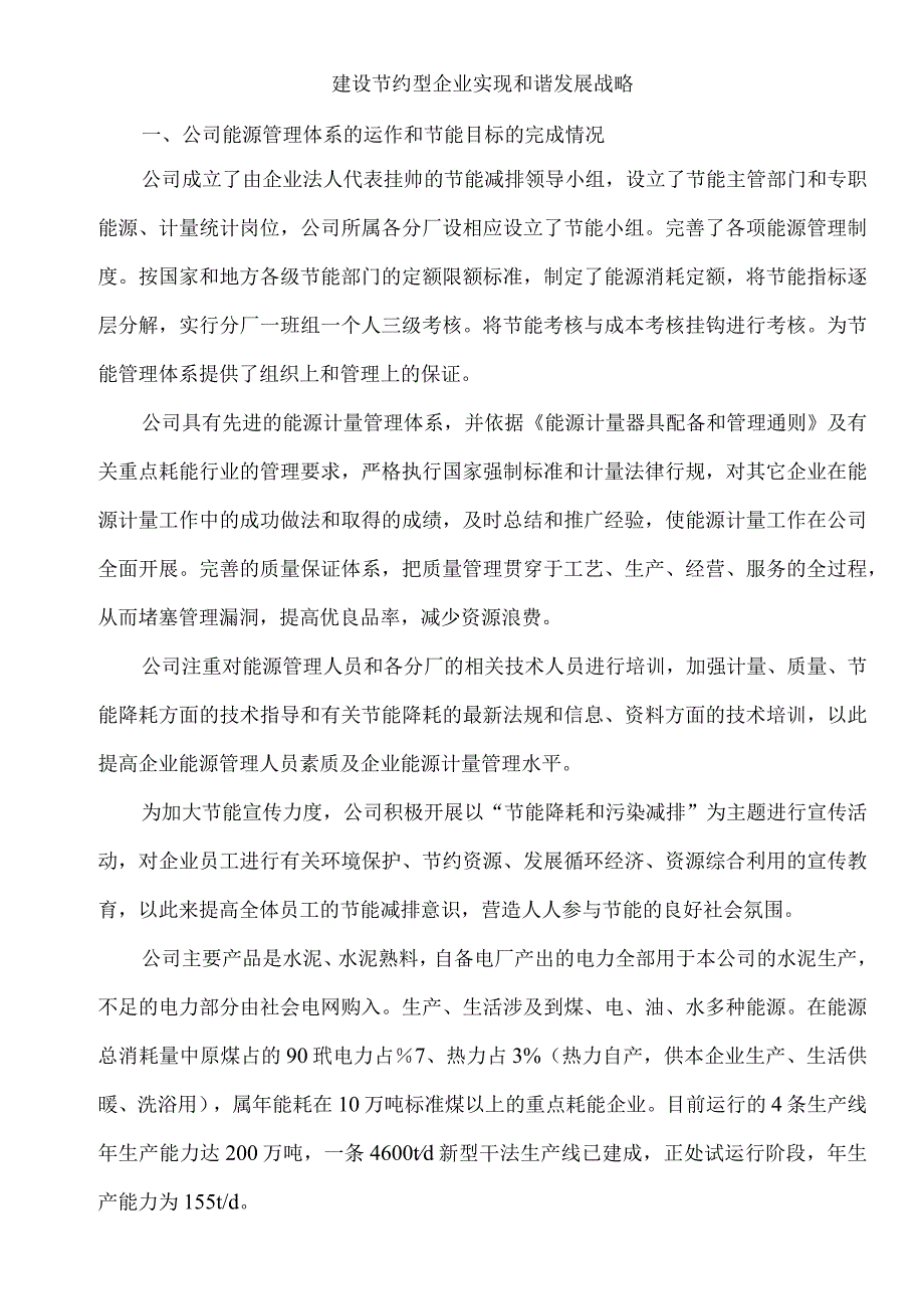 建设节约型水泥企业实现和谐发展战略.docx_第1页