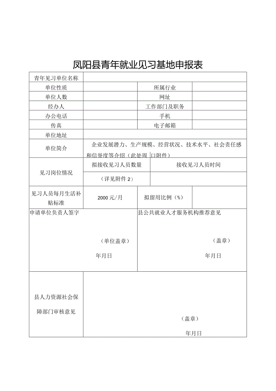 凤阳县青年就业见习基地申报表.docx_第1页