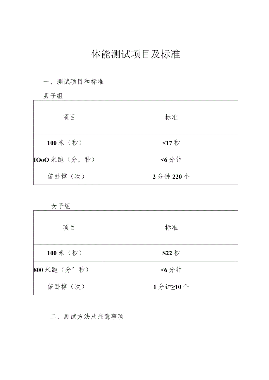 体能测试项目及标准.docx_第1页