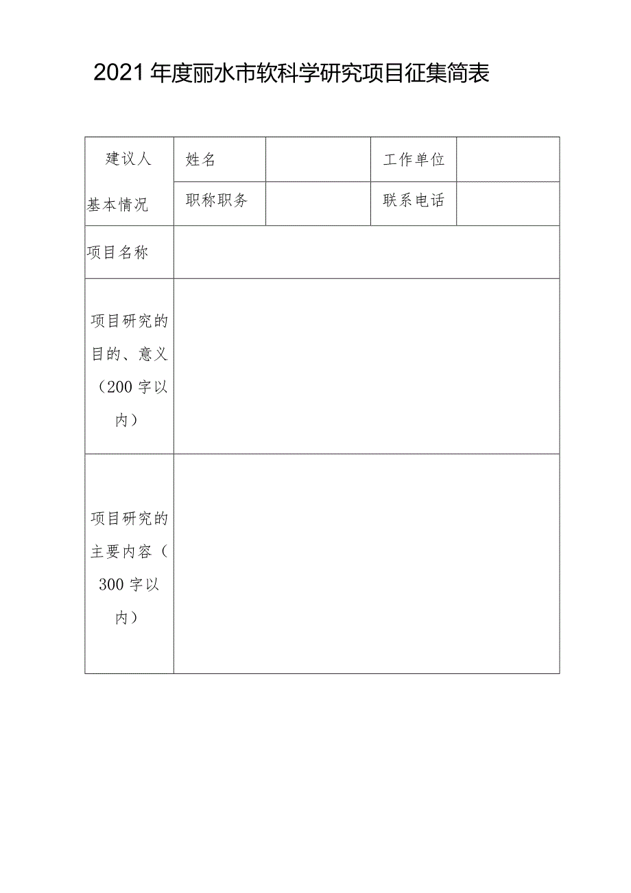 2021年度丽水市软科学研究项目征集简表.docx_第1页