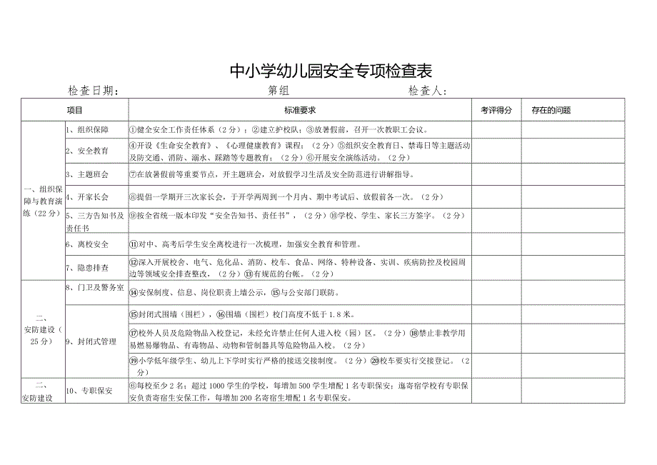 中小学幼儿园安全专项检查表.docx_第1页