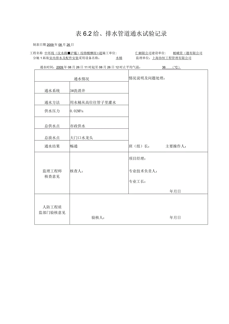 表6.2 给排水管道通水试验记录001.docx_第1页