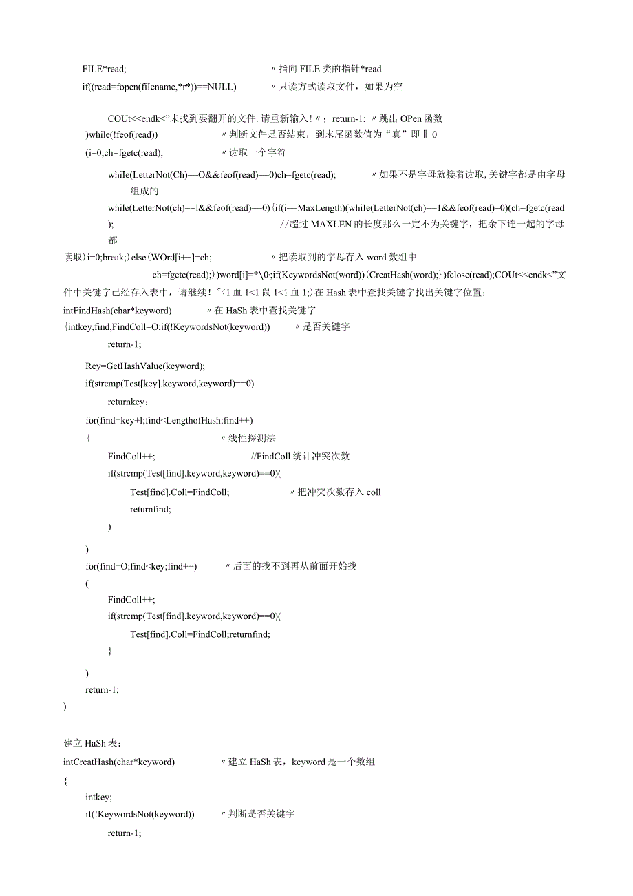 数据结构与算法课程设计报告-利用哈希技术统计C源程序关键字出现频度.docx_第3页