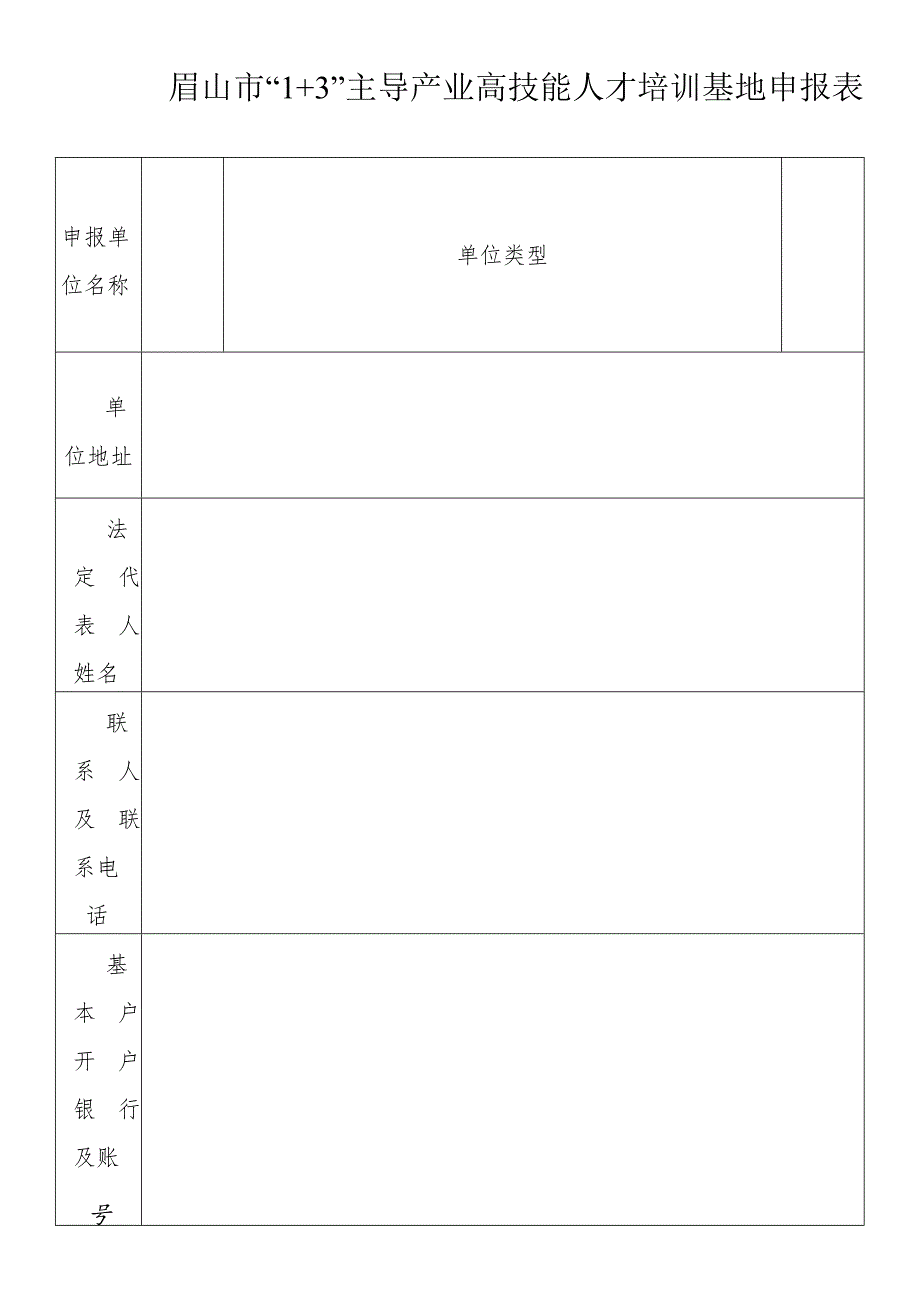 眉山市“1+3”主导产业高技能人才培训基地申报表.docx_第1页