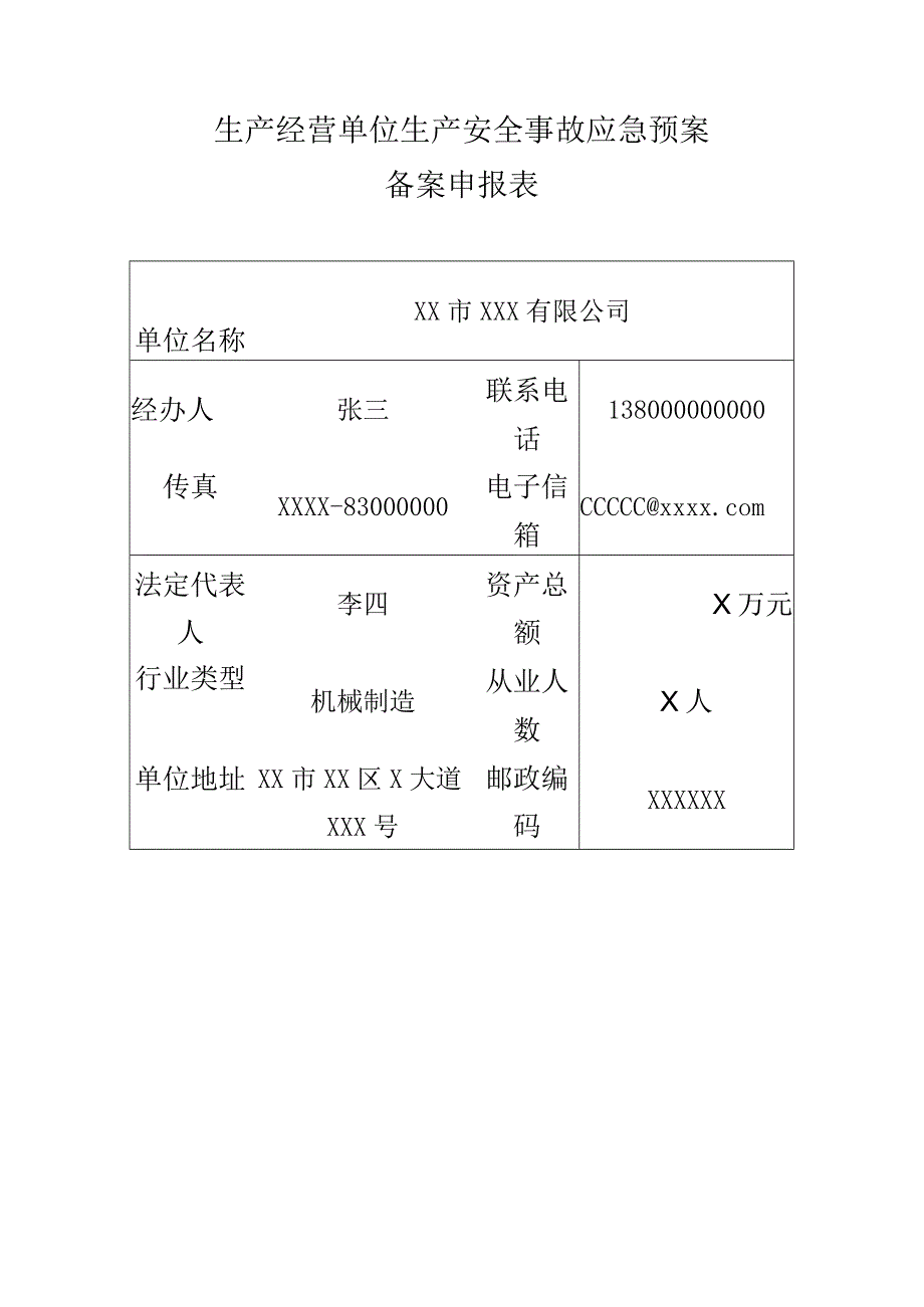 生产经营单位生产安全事故应急预案备案申报表.docx_第1页