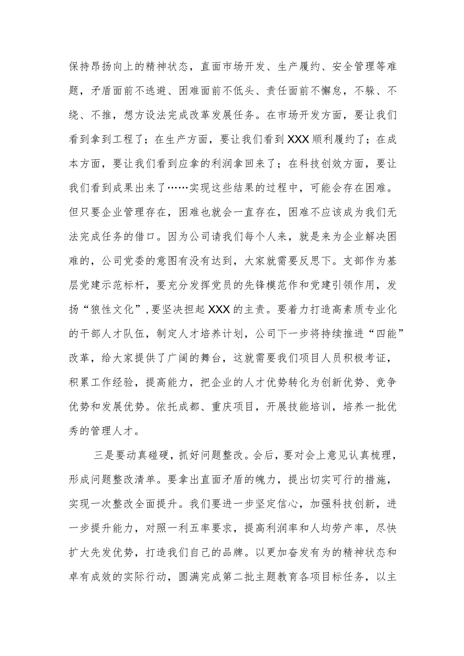 上级领导在党支部主题教育教育组织生活会的点评讲话.docx_第3页