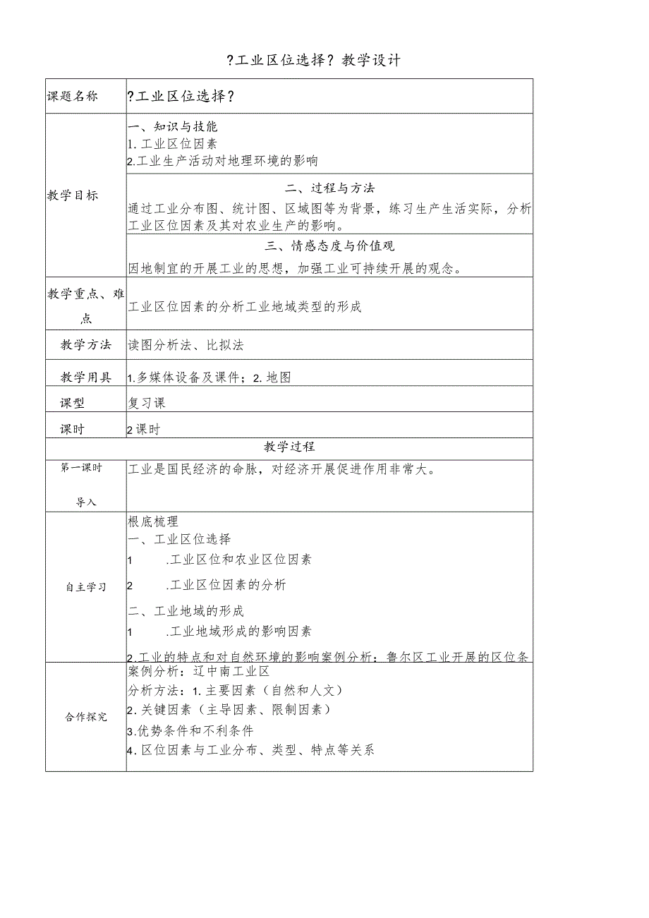 教案4.1工业区位选择.docx_第1页