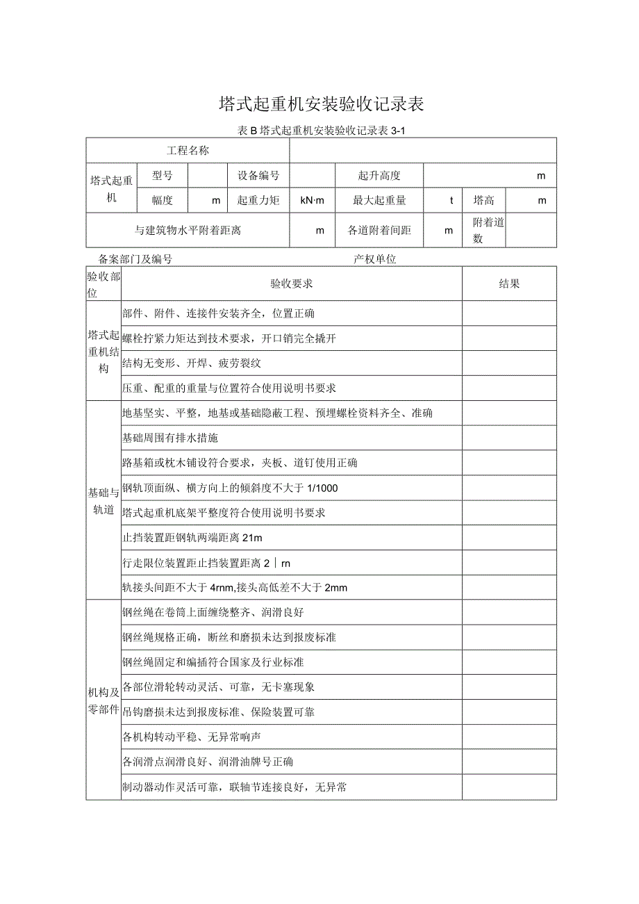 附件11-9 塔式起重机安装验收记录表.docx_第1页