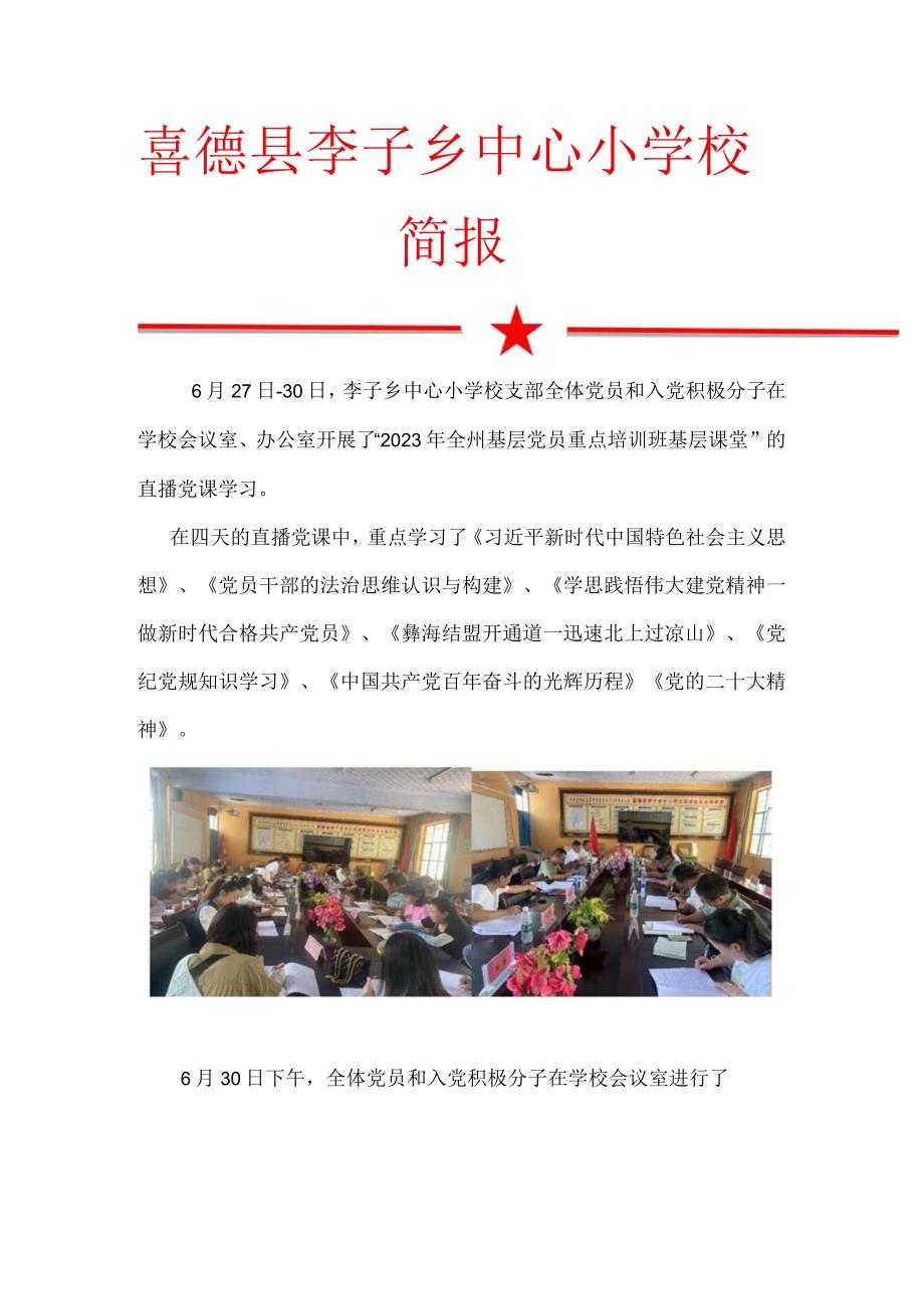 2023年李子中心校小学培训简报.docx_第1页