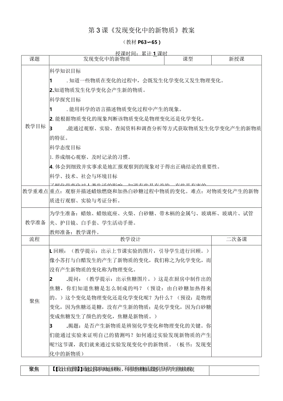 教科版六年级下册科学第四单元第3课《发现变化中的新物质》教案（定稿）.docx_第1页