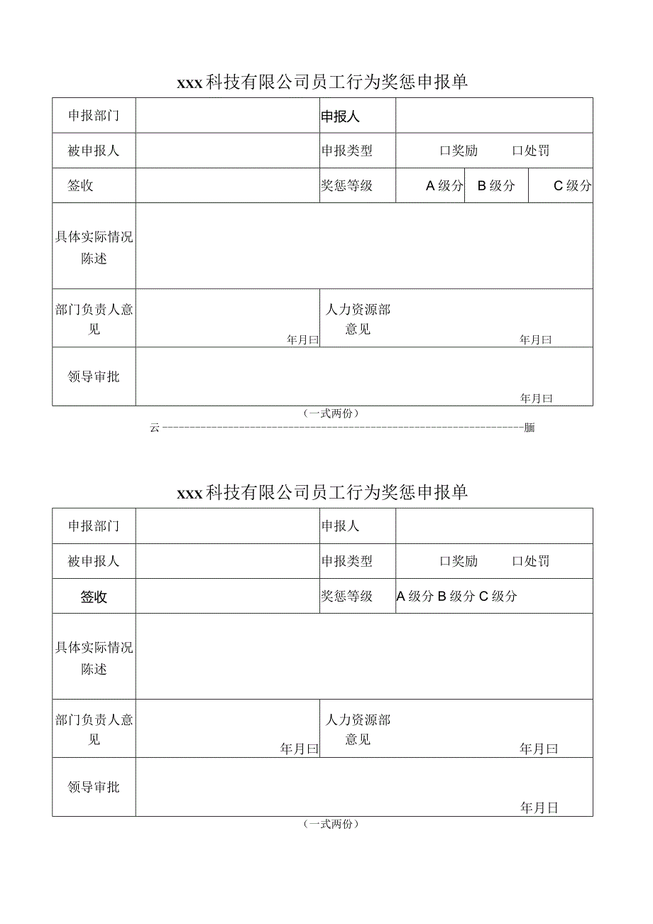 公司员工行为奖惩申报单模板.docx_第1页