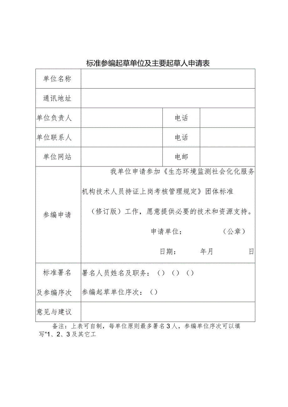 标准参编起草单位及主要起草人申请表.docx_第1页