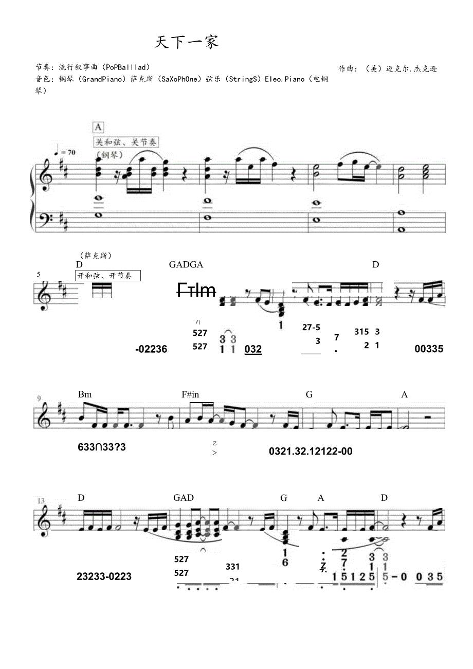 天下一家WeAreTheWorld高清电子琴谱五线谱.docx_第1页
