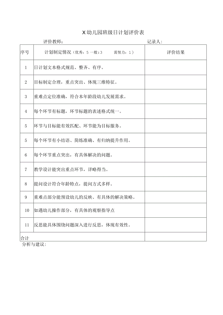 幼儿园日计划评价表.docx_第1页