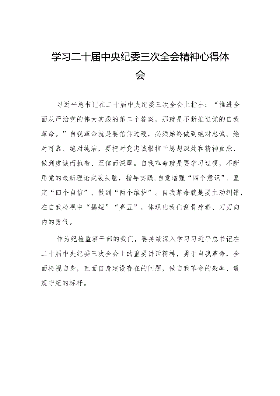 纪检干部关于学习二十届中央纪委三次全会精神心得体会发言稿十九篇.docx_第1页